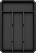 Lifewit Silverware Tray, Cutlery Drawer Organizer Storage for Kitchen, Plastic Flatware Utensil Holder Divider for Spoons Forks Knives Tableware, 4 Compartment, Black