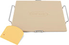 Unicook Pizza Stone for Oven and Grill, 16 x 14 Inch Rectangular Baking Stone for Bread, Cordierite Pizza Pan for Baking Crispy Bread and Cookies, Includes Carry Rack and Dough Scraper