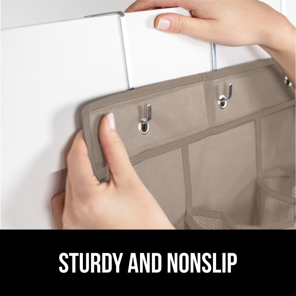 GORILLA GRIP Over the Door Shoe Organizer, 24 Large Breathable Mesh Pockets, Space Saving Hanging Storage Holder, Closet Rack Hanger Holds Up to 40 lbs, Hangs on Closets for Shoes, Accessories, Beige