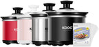 KOOC Small Slow Cooker, 0.65 Quart, Free Liners Included, Upgraded Ceramic Pot, Nutrient Loss Reduction, Sauces, Stews & Dips, Stainless Steel, Black, Round
