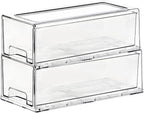 SIMPEXPE Stackable Storage Drawer, Pull Out Plastic Food Fridge Organizer Bins for Pantry Shelf Refrigerator Organization Kitchen Bathroom Cabinet Closet Office Clear -2Pack