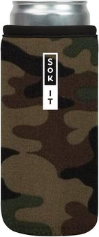 Sok It CanSok Sleeve for Beer & Soda Insulated Neoprene Cover (Green Camo, 12oz Slim Can Sleeve)