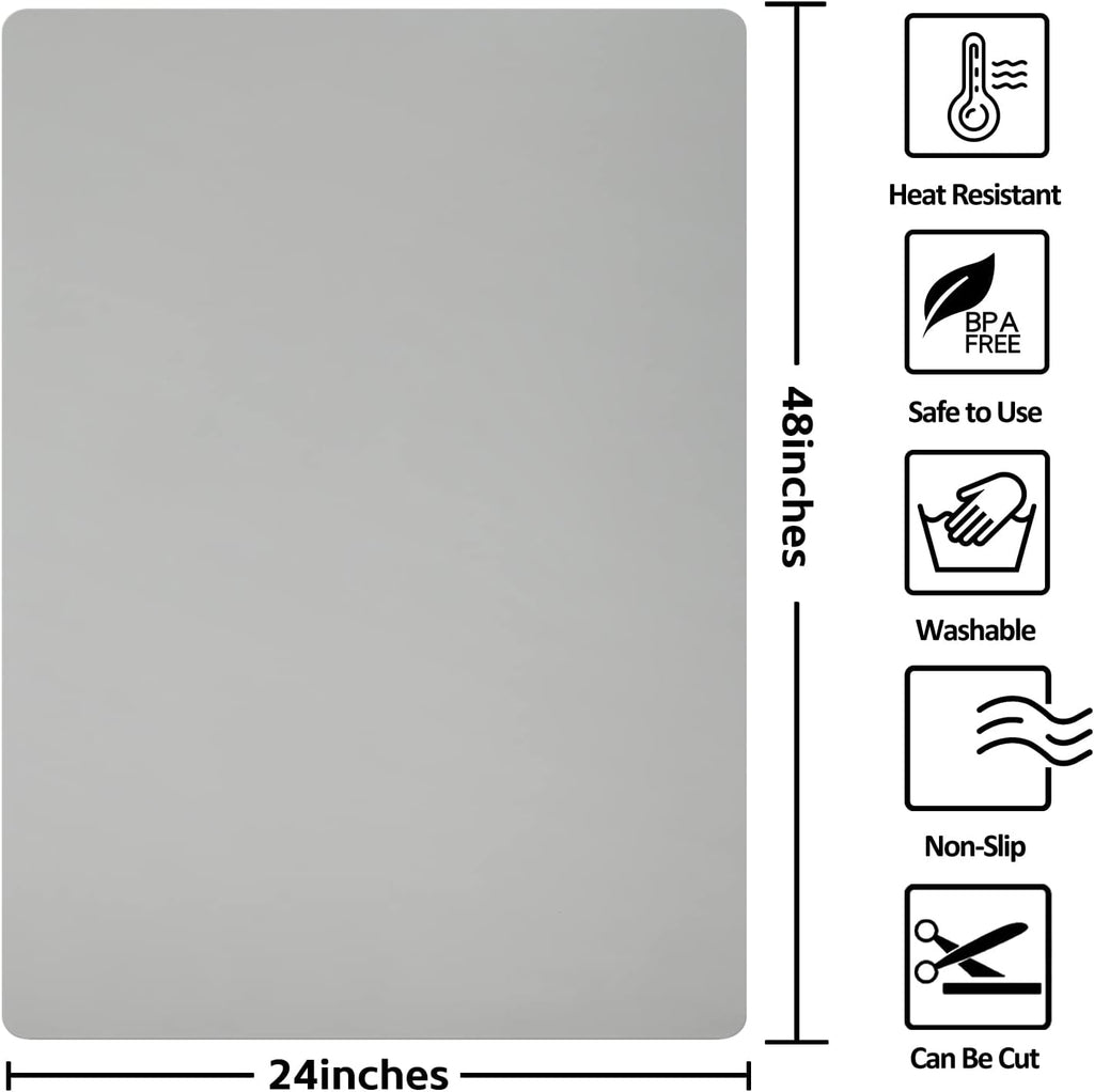Silicone Mat Heat Resistant Mats for Countertop, Multipurpose Large Silicone Mats for Crafts Kitchen Workbench Size 48x24 inches Thick 2mm,Rolled Package,Grey