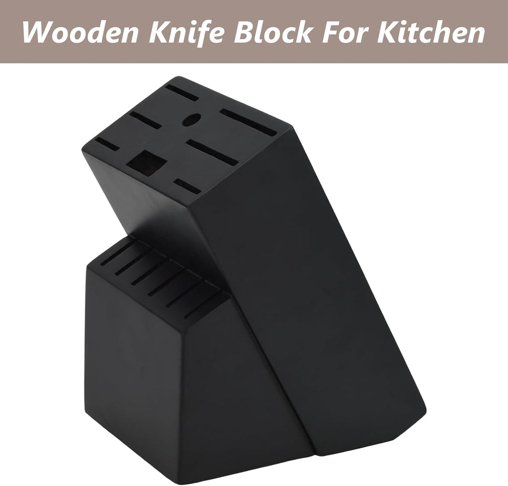 Wood Kitchen Knife Block, Universal Kitchen Knife Holder Kitchen Knife Storage Rack 14 Slots Knife Holder (Black)