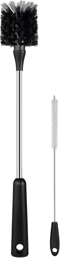 Water Bottle Brush with Straw Cleaner, 15 Inches Stainless Steel Handle Baby Bottle Brush Cleaner, Kitchen Scrub Cleaning Brushes for Cup, Wine Glasses, Coffee Mugs, Tumblers, Wine Decanters, Black