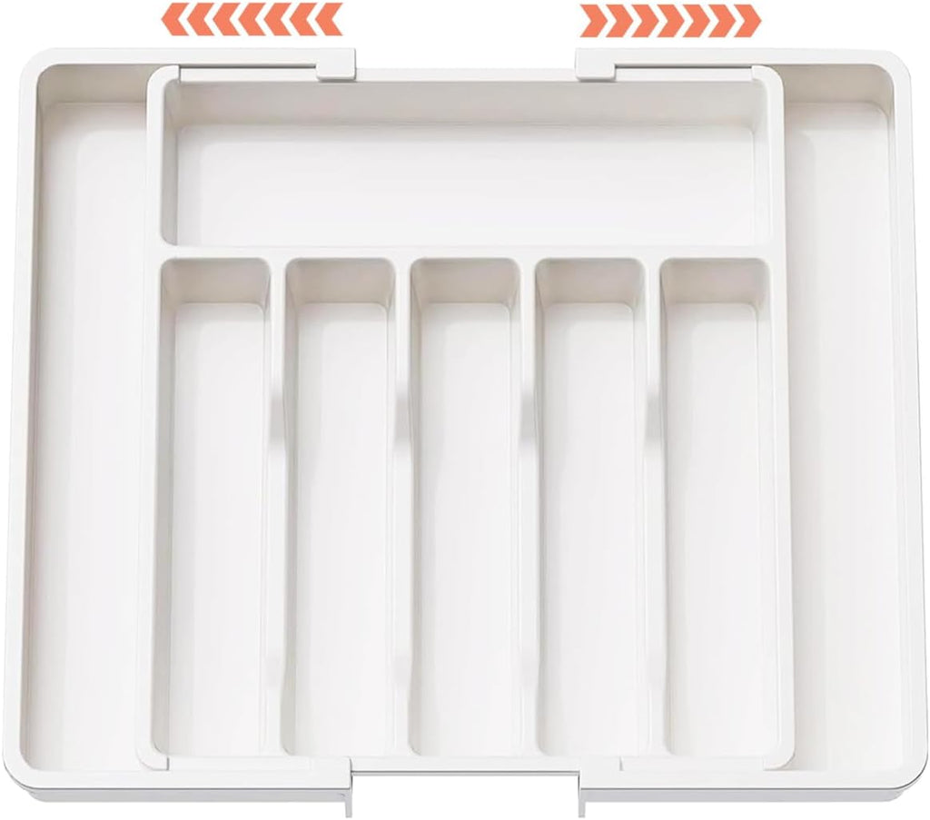 Silverware Drawer Organizer - Expandable Deep Utensil Organizer for Kitchen Drawers(13" - 22.4" x 15",White)
