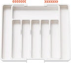 Silverware Drawer Organizer - Expandable Deep Utensil Organizer for Kitchen Drawers(13" - 22.4" x 15",White)