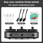 KOOC Triple Slow Cooker Buffet Server and Food Warmer 3x1.5 Quart Individual Temp Control With Lid Rests & Spoons With Liners Included Grey