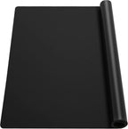 Ewen 25.6x17.7in Large Silicone Kitchen Counter Mat, 2mm Thick Heat Resistant Countertop Protector, Baking Silicone Mat under Air Fryer Toaster Oven Microwave Coffee Maker Cutting Board Drill Black