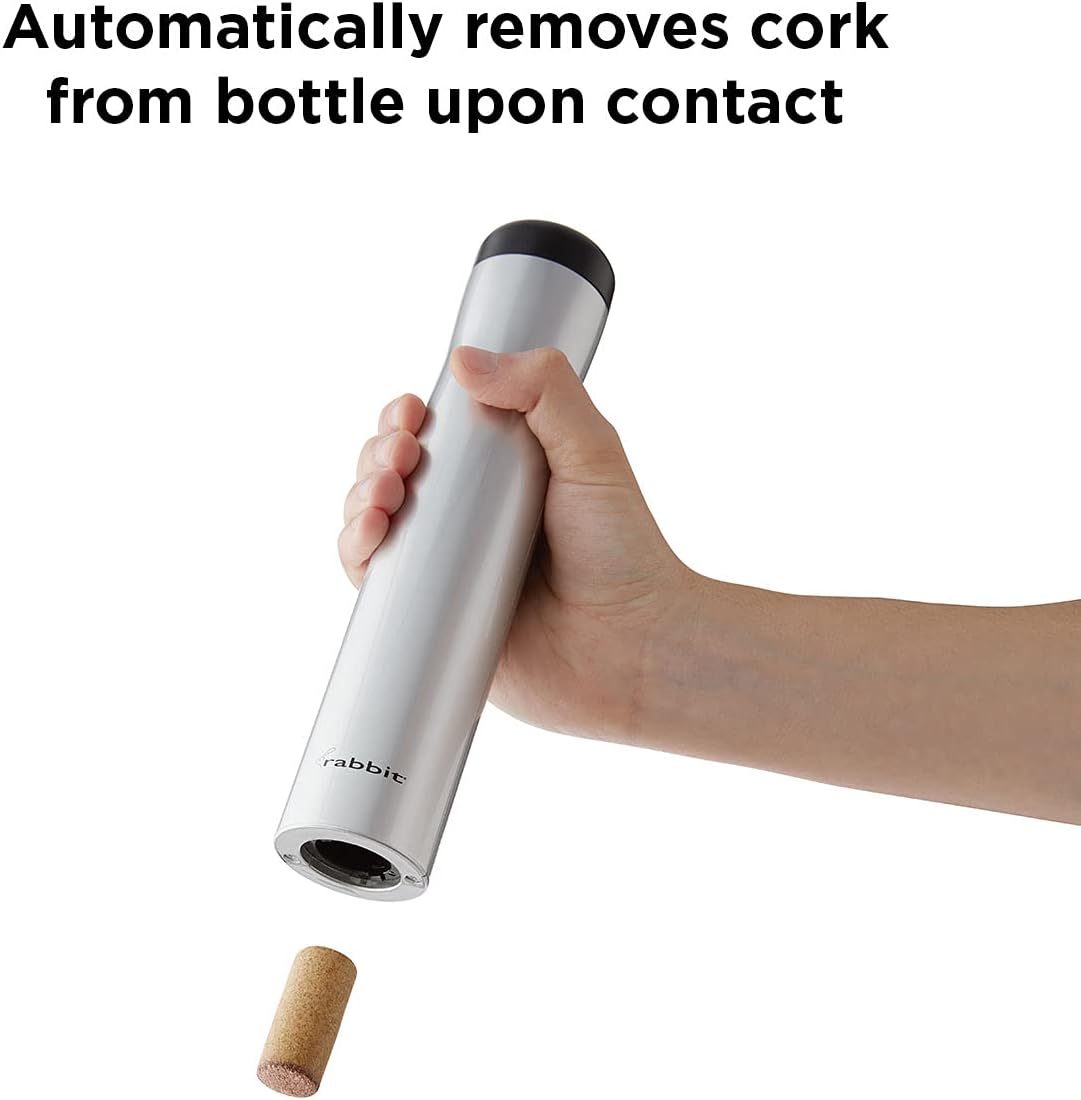 Rabbit Automatic Electric Corkscrew - Hands-Free Wine Opener with Integrated Foil Cutter, Rechargeable Cordless Electric Bottle Opener for All Cork Types - Barware Essential & Kitchen Tools