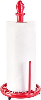 JOGREFUL Paper Towel Holder Stand, Cast Iron Kitchen Paper Towel Countertop Vintage Stand with Weighted-Base, Bathroom Organization for Family Standard Large Size Roll Paper, Leaf Top, Red