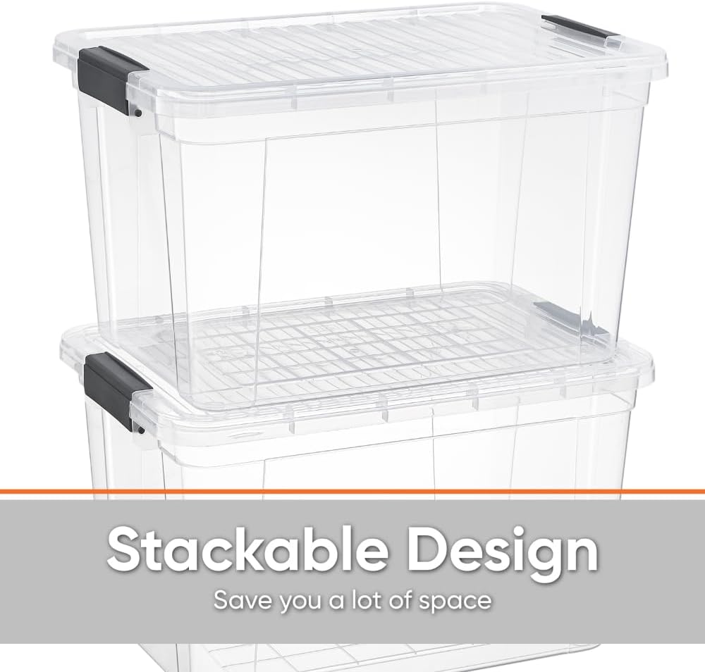 Superio Clear Storage Boxes with Lids, 14.25 Quart Plastic Container Bins for Organizing, Stackable Crates, BPA Free, Non Toxic, Odor Free, Organizers for Home, Office, School, and Dorm