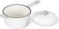 1QT Sauce Pan, Onader Enameled Cast Iron Saucepan Dutch Oven Pot with Lid, Small Cooking Sauce Pot, Nonstick & Oven Safe – White