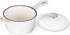1QT Sauce Pan, Onader Enameled Cast Iron Saucepan Dutch Oven Pot with Lid, Small Cooking Sauce Pot, Nonstick & Oven Safe – White
