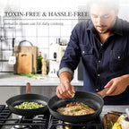 Vinchef Non Stick Frying Pan with Lid,9.5 Inch Anti Scratch Skillet Cast Aluminum Cookware, Induction Compatible Black