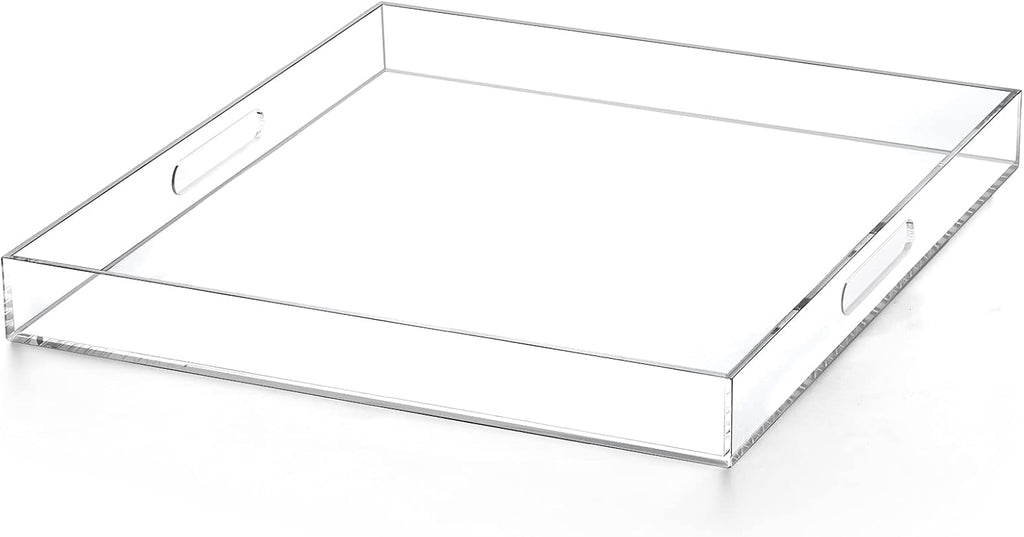 Extra Large Clear Acrylic Ottoman Tray with Cutout Handles 24x24 Inch Over-Sized King-Size Serving Tray Boot Organizer Decorative Tray for Living Room Bedroom,Bathroom and Kitchen Entryway