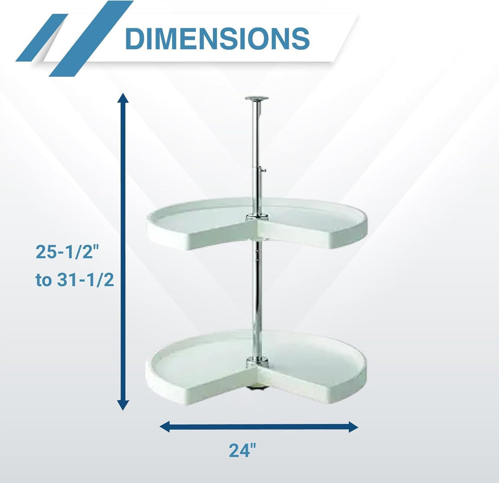 KV Lazy Susan Kidney Shaped 2 Polymer Shelves 24" (Set) White