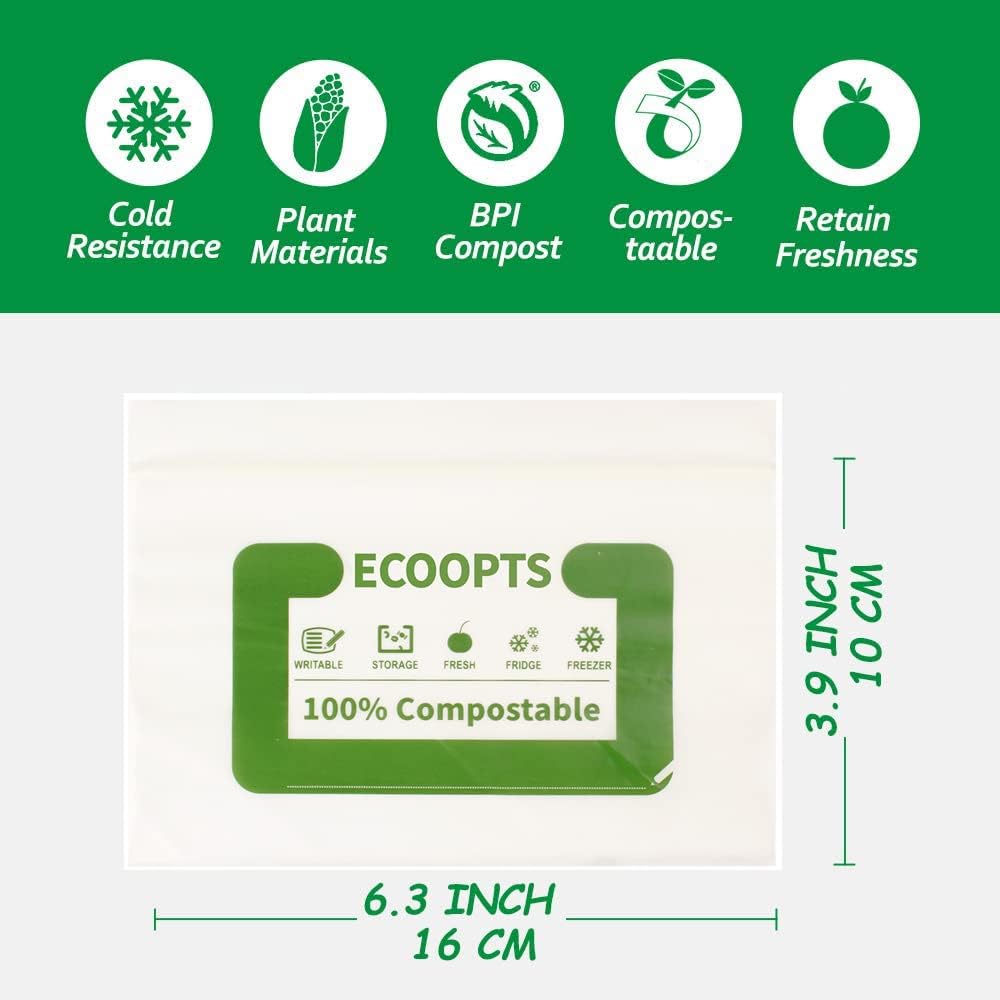 100% Compostable Snack Zip Bag | ECO-Friendly Small Storage Bags | Freezer Bag | Plant-Based BPA-free | Seal well for Cookie, Chips and Snack (2, Small)