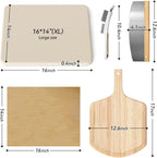 5 PCS Rectangle Pizza Stone Set, 16"Large Pizza Stone for Oven and Grill with Pizza Peel(OAK), Pizza Stone Brush,Pizza Cutter & 10pcs Cooking Paper for Free, Baking Stone for Pizza, Bread,BBQ