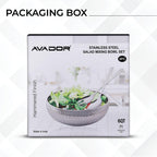 Avador® Set of 3 Premium Stainless Steel Salad Mixing Bowl Hammered Finish | Handmade | Includes Salad Serving Utensils (Stainless Steel)