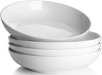 Y YHY Pasta Bowls 32oz, Ceramic Large Salad Serving Bowls, White Pasta Bowls Set, Shallow Soup Bowl Set of 4, Microwave & Dishwasher Safe