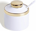 HAOTOP 8 oz Sugar Bowl with Lid and Spoon, Simple Ceramic Sugar Jar Sugar Dispenser Sugar Container Coffee Bar Accessories, Modern Kitchen Countertop Canisters, White