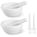 2 Sets Mini Porcelain Mortar and Pestle Set Porcelain Herb Grinder Crusher Grinding Bowl Kitchen Mixing Grinding Bowl with 2 Pieces Brushes for Seasonings, Sesame, Herbs, Medicine(60 mm)