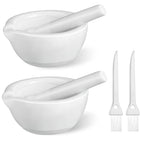 2 Sets Mini Porcelain Mortar and Pestle Set Porcelain Herb Grinder Crusher Grinding Bowl Kitchen Mixing Grinding Bowl with 2 Pieces Brushes for Seasonings, Sesame, Herbs, Medicine(60 mm)