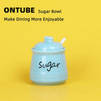 ONTUBE Ceramic Sugar Bowl with Lid and Spoon 12oz (Turquoise Blue)