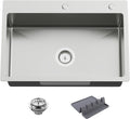 27x18 Inch Kitchen And Bar Sink-Stainless Steel Drop In Kitchen Sink Modern Single Bowl Topmount Bar Sink Come With Silicon Mat,Drain Strainer Set Compatibility With Various Kitchen&Bar Style