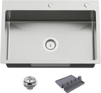 27x18 Inch Kitchen And Bar Sink-Stainless Steel Drop In Kitchen Sink Modern Single Bowl Topmount Bar Sink Come With Silicon Mat,Drain Strainer Set Compatibility With Various Kitchen&Bar Style