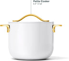 Caraway Petite Cooker - 2 Qt Ceramic Coated Pot - Free From Forever Chemicals - Perfect for Rice, Grains, or Sauces - White
