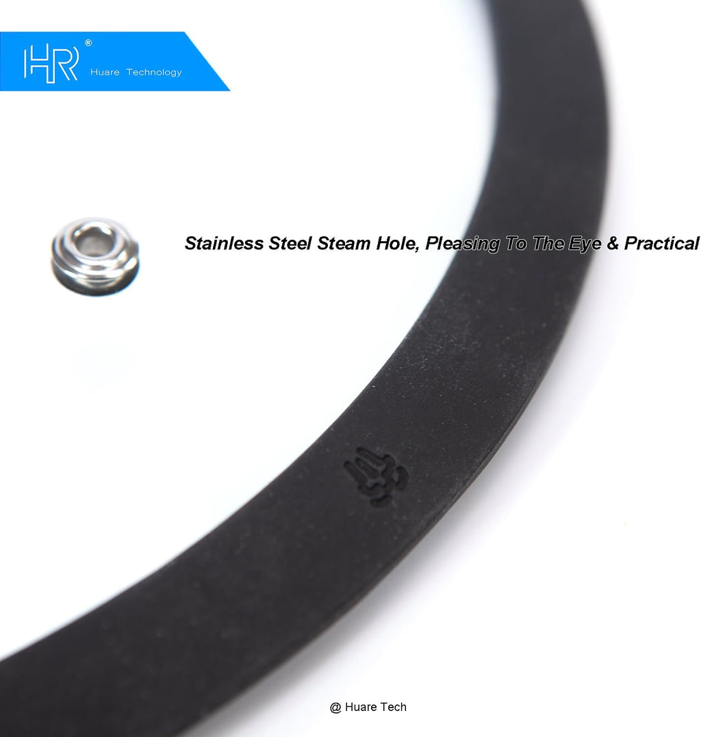 Silicon Glass Lid for Pot,Pan,Skillet Fits 8.5"(22CM) Cookware Silicon lid Dishwasher Safe, Replacement Lid Vented Tempered Glass with Heat Resistant Silicone Rim By HR Huare Technology, Black,1 Pack