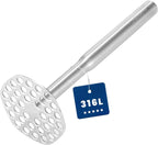 316L Stainless Steel Potato Masher Heavy Duty, Durable One-Piece Design Masher Kitchen Tool, Rustproof Potato Smasher for Mashing Potatoes, Beans, Avocados, Fruits & Vegetables, Dishwasher Safe