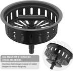 KONE Black Kitchen Sink Drain Matte Black Sink Strainer 3-1/2 Inch Drain Assembly Kit Replacement for Universal 3.5 Inch Kitchen Sink, All Stainless Steel Body with Strainer Basket and Drain Stopper