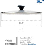 TECHEF 10.2 Inch Tempered Glass Lid – Fits 10” (26 cm) TECHEF Pots, Pans & Skillets – Steam Vent, Stainless Steel Rim – Oven Safe to 400°F – Made in Korea