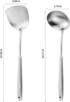 14-15" Wok Spatula and Ladle,2 PCS Wok Tools Set,304 Stainlss Steel Cooking Utensils,Matte Wok Accessories,Solid Wok Utensils