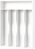 Bellsal White Utensil Organizer 10 Inch Silverware Tray for Drawer - 5 Compartment Small Narrow Bamboo
