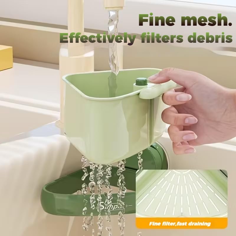 Suction Cup Sink Corner Rack, 2025 Upgrade Corner Sink Strainer Basket, One-Press Automatic Dumping, Suction Cup Press Sinks Drainer Basket, Sponge Storage Rack, Durable and Easy Cleaning Y