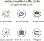 Drizzle Electric Hot Pot Cooker 1.7L Mini Skillet NonStick Coating Stir Fry Food Maker 110V Portable Cookerware Dorm Cooking With Steamer for Personal Ramen Boiling Steak Egg Oatmeal Soup Shabu