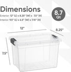Superio Clear Storage Boxes with Lids, 8.75 Quart Plastic Container Bins for Organizing, Stackable Crates, BPA Free, Non Toxic, Odor Free, Organizers for Home, Office, School, and Dorm, 2 Pack