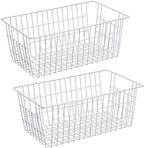 Slideep Freezer Baskets Farmhouse Organizer Storage Basket with Handles, Food Storage Bin for Kitchen Cabinets, Pantry, Closet, Bedroom, Bathroom, Office, 2 Pack, White
