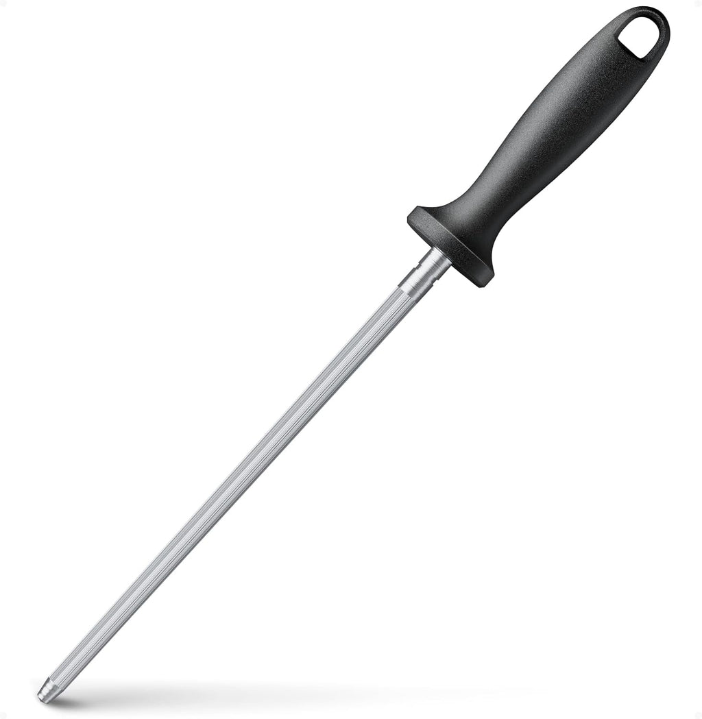 Knife Sharpener Rod, Kitchen Knives Sharpener Carbon Steel Professional Knife Sharpening Steel, Honing Rod with Hanging Holes (13 inches)
