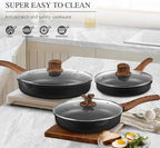 Vinchef Non Stick Frying Pan with Lid,9.5 Inch Anti Scratch Skillet Cast Aluminum Cookware, Induction Compatible Black