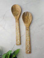 Salad Spoon Set 13 inches Tongs Serving Utensils Set,Acacia Salad Spoon and Fork Set Long Handle Salad Server Set Wood Serving Utensils