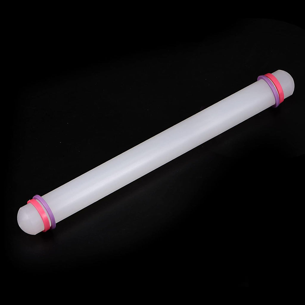 HARFINGTON Fondant Rolling Pin 13 Inch x 0.98 Inch Adjustable Guide Rings Non-Stick PP Plastic Fondant Roller Dough Roller Kitchen Decorating Tools for Cookie Pastry Pizza Clay