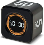 Visual Rotating Timer with 5, 10, 25 50 Minutes Preset, Desk Cube Count Down/up Timer, Rechargeable Custom-time Mute/Sound, Ideal for ADHD Work Learning Kitchen, Black