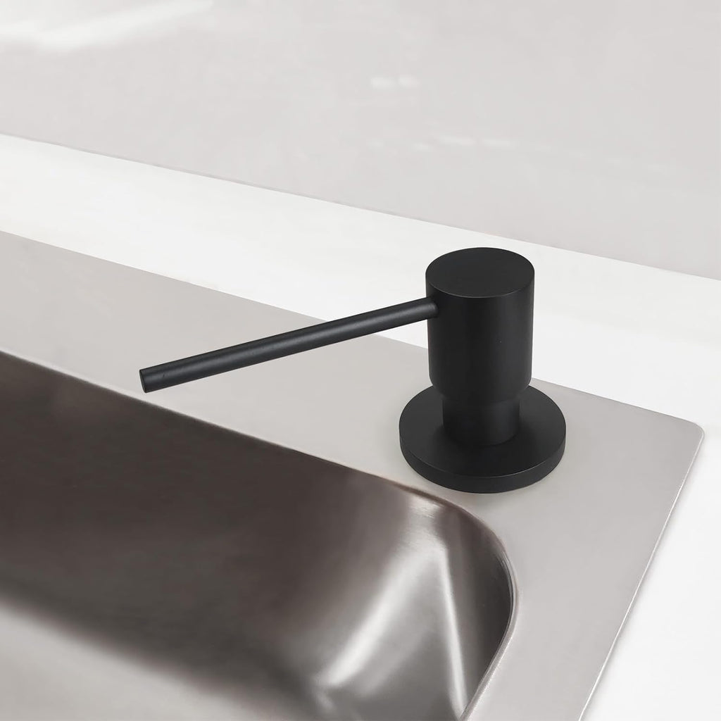 Matte Black All Brass Soap Dispenser for Kitchen Sink Countertop Sink Soap Dispenser 17 OZ Bottle Built in Refill from The Top with Long Spout