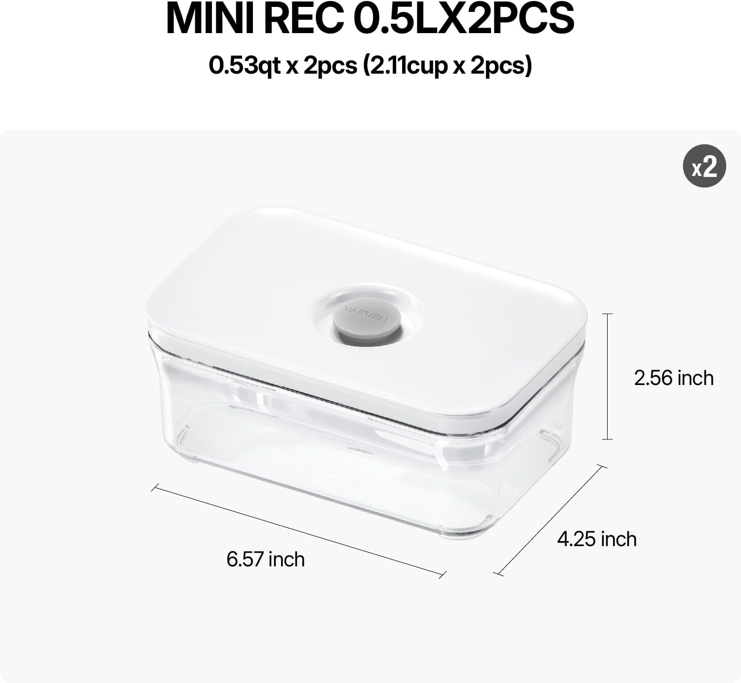 Premium Airtight Food Storage Containers, Mini Rectangular 2pc/set(0.53qt), Smart One-Click Seal Lid, No Hinges, 100% Leak Proof, BPA-FREE, Dishwasher, Freezer & Microwave Safe