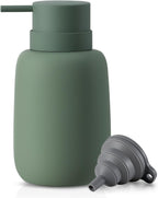 Ceramic Hand Soap Dispenser for Bathroom,16OZ Matte Dish Soap Dispenser for Kitchen Sink,Refillable Liquid Lotion Dispenser with Easy-to-Press Pump Rubber Paint (Green)